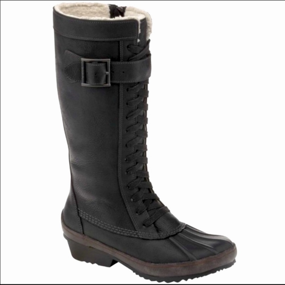 SOREL Sorelia Earhart Black LaceZip Leather Boot 8